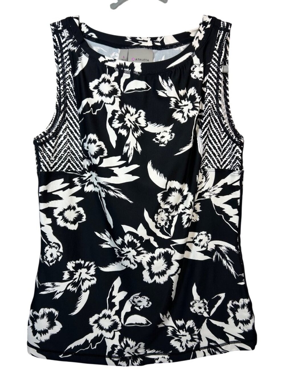 Athleta Black & White Floral Print Sleeveless Tank Top Size S Nylon Blend